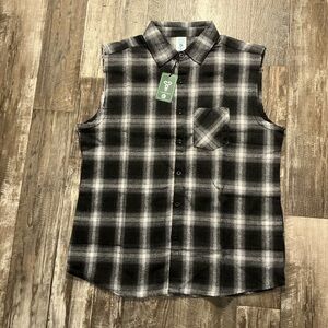 Sleeveless Black and Gray Plaid Shirt Size Large